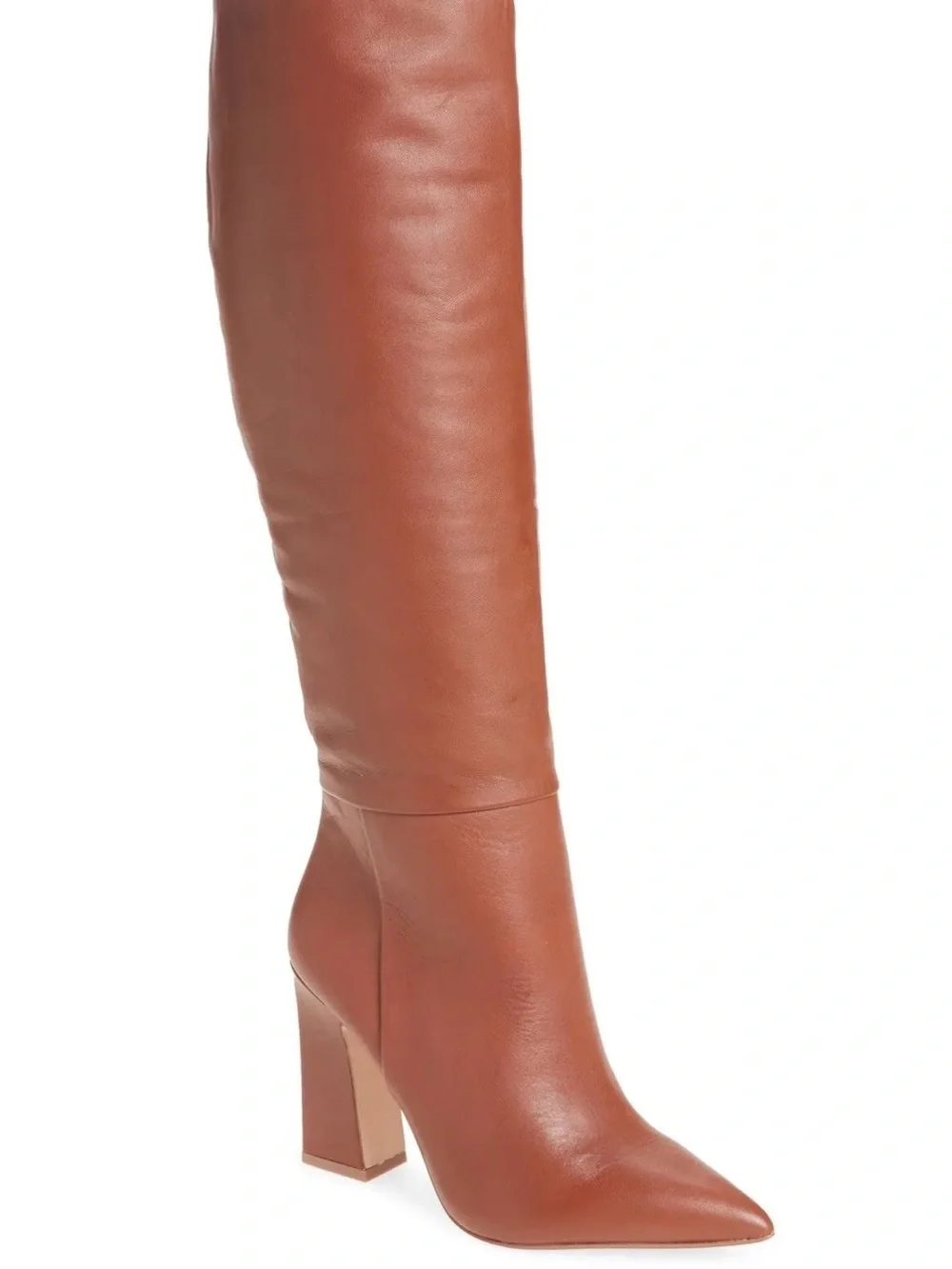 Mango Over the Knee Pointed-Toe Leather Knee-High Boot in Cognac size 40 or 9